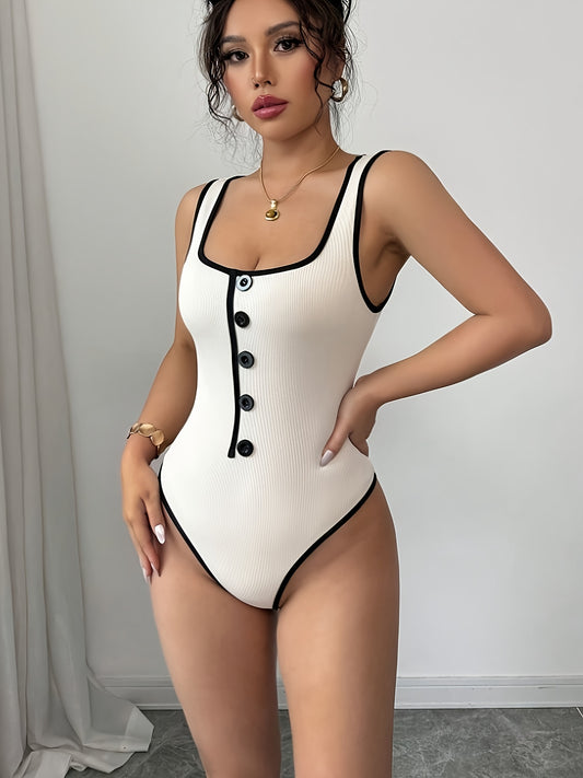 Contrast Chic - Body Blanc Cassé à Détails noirs